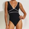 Damen Maryan Mehlhorn | Low-Plunge Swimsuit Black-White-Gold