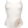 Damen Maryan Mehlhorn | Hand-Embroidered Twin-Strap Swimsuit Natural White