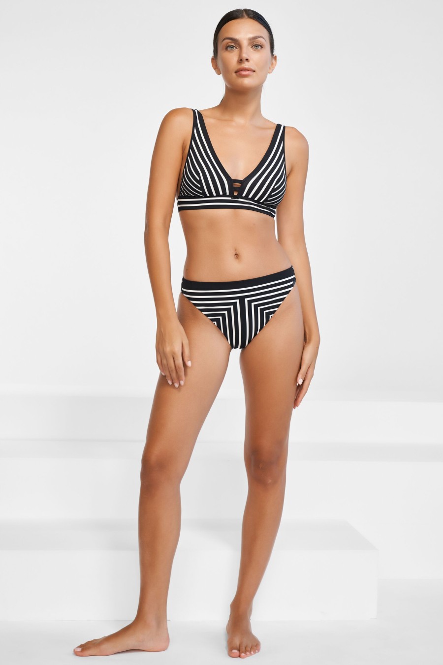 Damen Maryan Mehlhorn | Long-Line Top|Bikini Bottoms Black-White